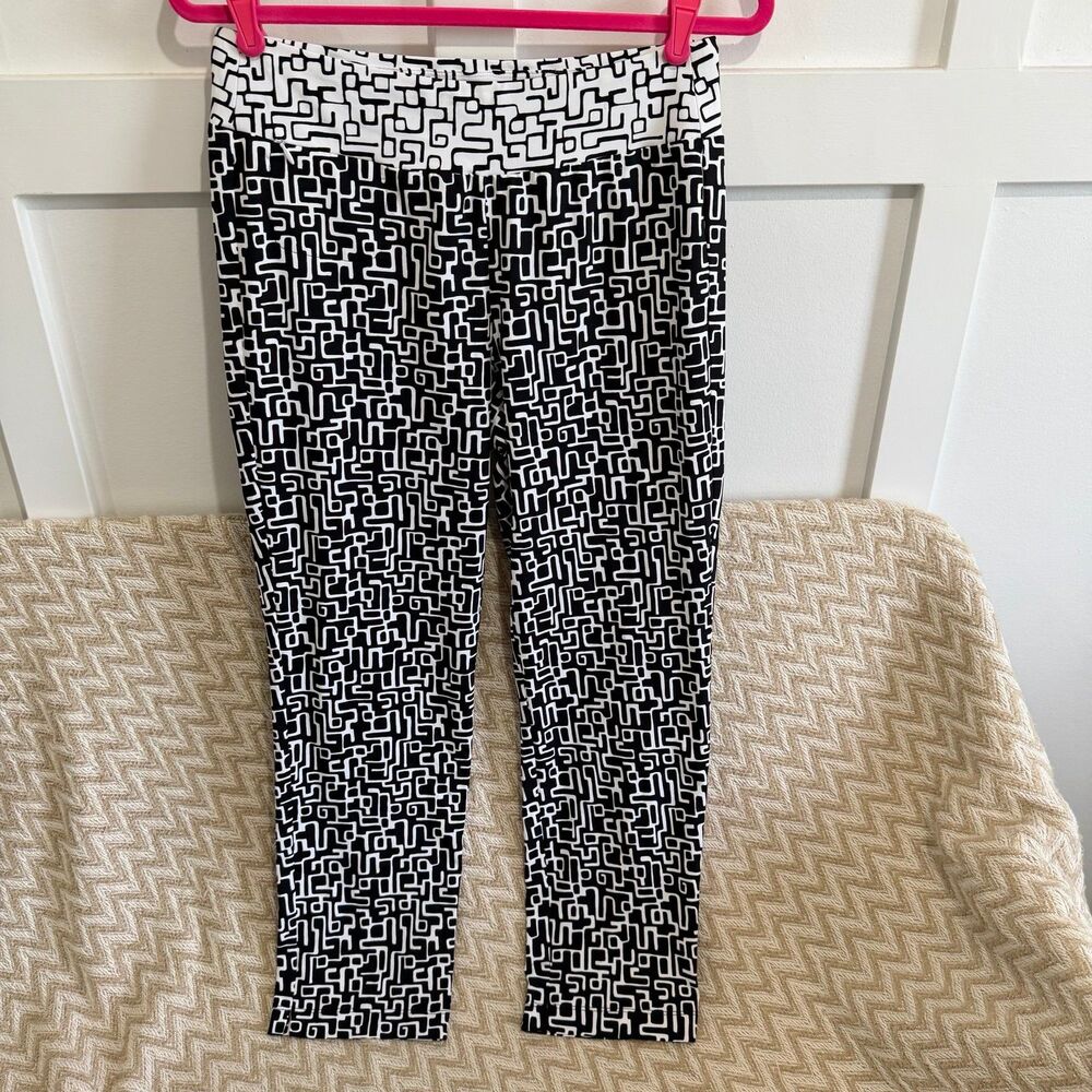 J. McLaughlin Catalina Cloth Black & White Abstract Print Pull On Pants